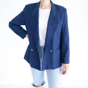 Vintage Fashion  Spirit Petites Navy Single Button 100% Wool Blazer Size 10P